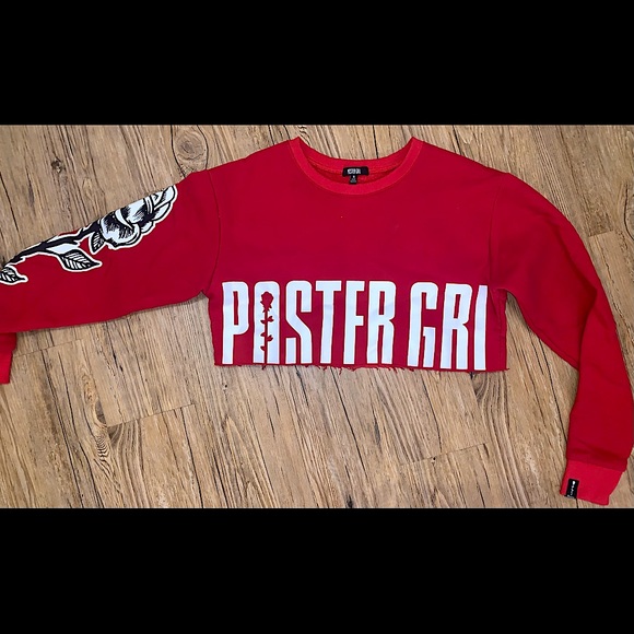 Red Cropped Poster Girl Crew Neck NWOT - Picture 1 of 3